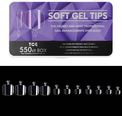 NAILWIND Toe Nail Tips, Full Cover Clear Soft Gel Tips, Toe False Nail Tips for Acrylic Nails Extension with Box, 550PCS, 11 Sizes CLEAR