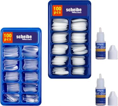 Scheibe 100 pcs White Nails, 100 pcs Transparent Nails and 2 pcs Nail Glue Multicolor