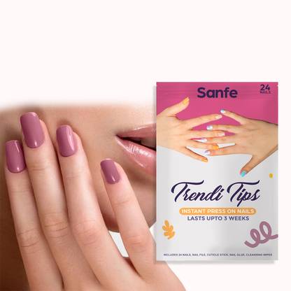 Sanfe Instant Press On Nails French Tip Reusable Artificial Fake Nail Light Salon Look White