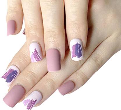 SECRET LIVES Designer Artifical extension nails matte light mauve nail design with glue sheet