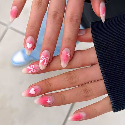 The NailzStation Artificial Nails with Glue Designer Hearts Fake Press on Nails Multicolor
