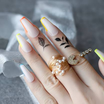Shhagan Bright and Cheerful Rainbow Coffin Nails orange