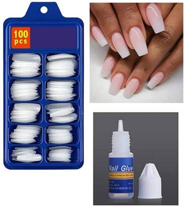 Earthcon ARTIFICIAL CURVE FAKE NAILS WITH GLUE WHITE