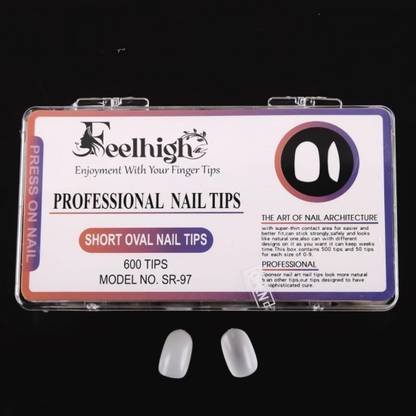 feelhigh Short oval Nail Tips with Box for Salons and Home DIY,Tips 15 Sizes white