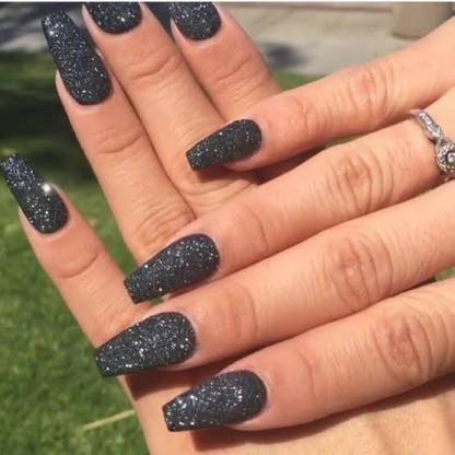 TRUOM Black Glitter nails Black