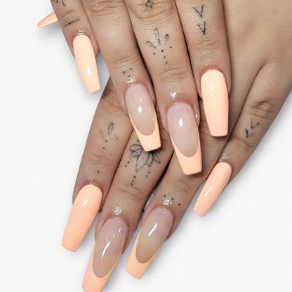 Shhagan Peach Puff French Glitter Designer Artificial Press-on-Nails with Glue 694 Multicolor