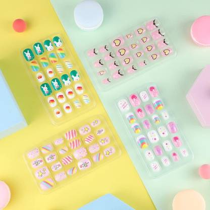 Shihen Kids Stick on Nails, Kids False Nails Cartoon Press on Fake Nail Tip MULTICOLOR