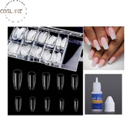 Cosluxe 100pcs Professional Fake Nails Nails Long Acrylic Nail Tips 10 Size Press On Nails With Box nail glue 1 pis set Natural