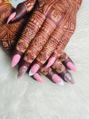 FWS Fashionworldshop Glossy Pink with Glitter Shape Almond Pink