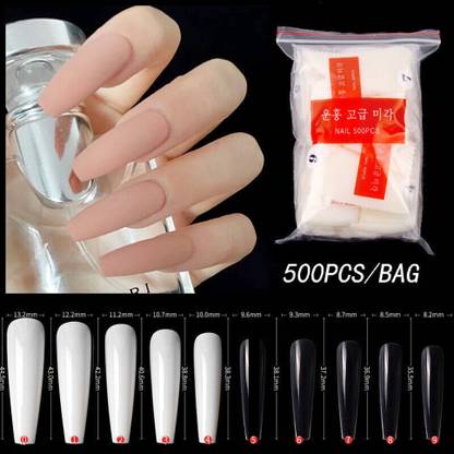 Adoere 500pcs Artificial Acrylic NailTip Natural Color Full Cover Coffin False Nail Tip Natural