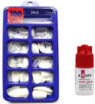 hich Reusable Face Acrylic 100 Artificial Nail with Glue white