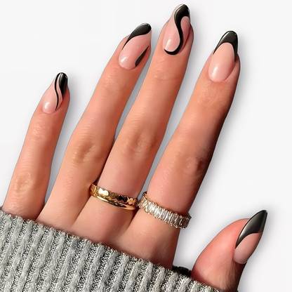 Shhagan Black Swirl Almond Nails black