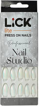 Lick - Press on Nails 14 Pcs Holographic Chromatic Reusable False Stick on _ Extension _ Art-954 White Holographic Chromatic Stiletto