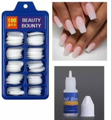 beauty bounty Artificial Nail 100 Pcs False Style Fake Acrylic Nail Tips With glue White