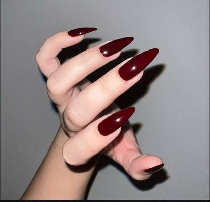 FWS Fashionworldshop Glossy Maroon Plain Color Shape Long Stiletto Maroon