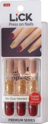 Lick - Press on Nails fake nails_Nail Press-n1_620 Dark Maroon, Mauve And Golden Glittered