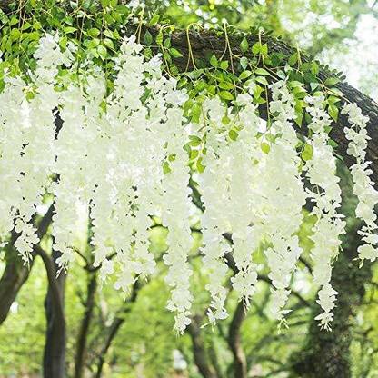 Kanha 10 Pcs Artificial Garland Silk Flowers String Hanging Vine Ratta for Decorations White Westeria Artificial Flower