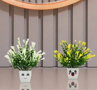TinyGreens Cute Artificial Plant with Small Pot for Home Decor (Green, 1 Pcs Each) Artificial Plant  with Pot
