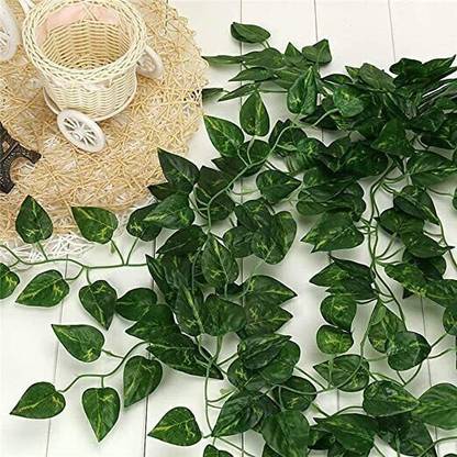 VGRC 2 Money Plant with Green Leaves for Home Decor (2 Strings, 7ft Length) Bonsai Artificial Plant