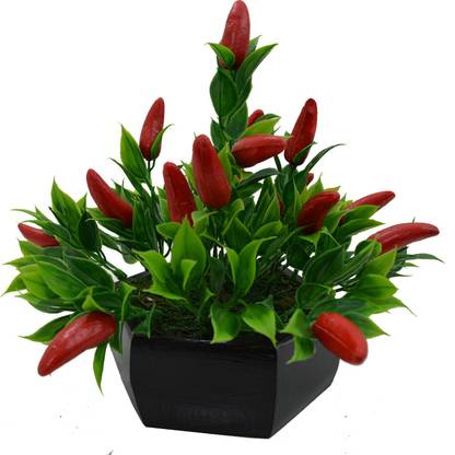 fancymart Chilli Fruit Bonsai Bonsai Wild Artificial Plant  with Pot