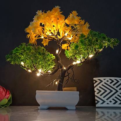Asharya Artificial Bonsai Plant with LED Light| Pot for Office, Room Decor Bonsai Wild Artificial Plant  with Pot