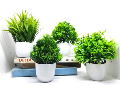 Akp Set Of 4 Artificial Plants With Pot For Home And Office Decor Bonsai Wild Artificial Plant  with Pot