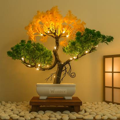 Whandly Faux Tree with LED Artificial Tree for Home Office Room Decoration Item, Fake Bonsai Wild Artificial Plant  with Pot