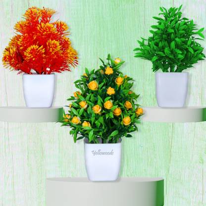 Yellowoods Mini Artificial plant with pot for home décor office decoration | Faux plant Bonsai Wild Artificial Plant  with Pot