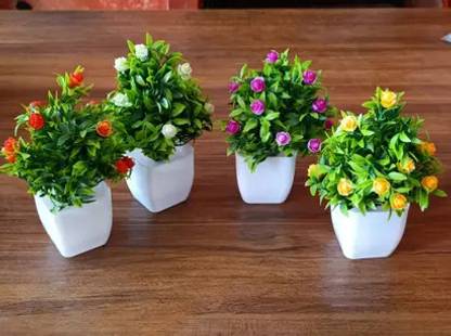 Ryme Set Of 4 Small Artificial Plants With Pot Bonsai Wild Artificial Plant  with Pot