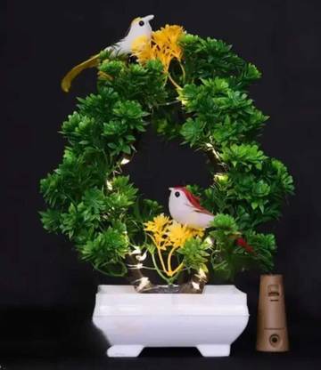 MODO Artificial Bonsoi Tree with Sparrow for Living Room Decor with LED Light Bonsai Wild Artificial Plant  with Pot