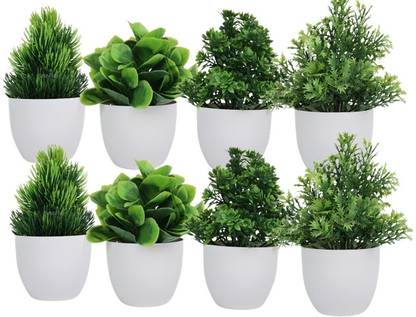 KanRaj Artificial plant with pot pack of 8 Bonsai Wild Artificial Plant  with Pot