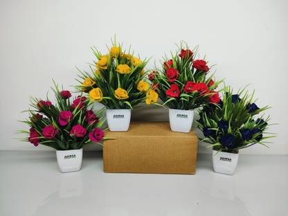 ADIRSA Artificial Flowers Plants For Decor Home Office & Shop Table Red, Pink, Yellow, Blue Rose Artificial Flower  with Pot