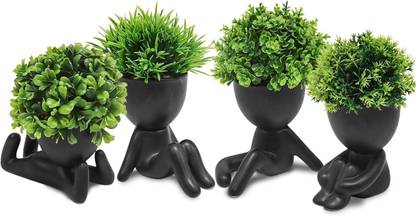 JJ Plastic Cute Artificial Mini Succulent Plants with Creative Human Shaped Pots Bonsai Wild Artificial Plant  with Pot