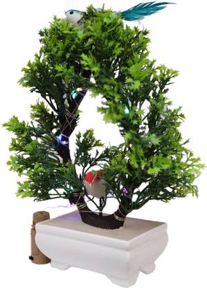 EFTSOON Artificial Bonsai Plant with Sparrow for Living Room Decor with LED Light Bonsai Wild Artificial Plant  with Pot