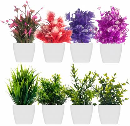 Ryme Small Set of 8 Artificial Plants Bonsai Wild Artificial Plant  with Pot
