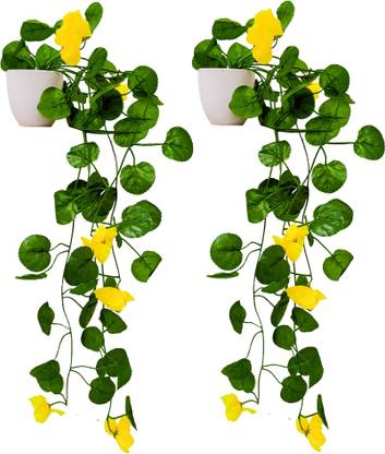 fancymart Artificial Flower Vine Plant Falling with Pot : Pack of 2 (Natural Touch & Feel) Wild Artificial Plant  with Pot