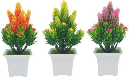 truespeedy ART368 Pack Of 3 Bonsai Wild Artificial Plant  with Pot