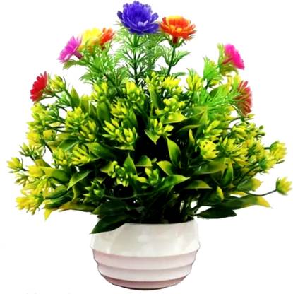 zonezer Artificial plant for home decoration pair set of 1 small table plant Bonsai Wild Artificial Plant  with Pot