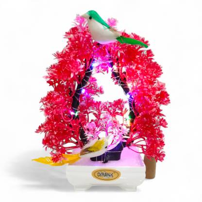 DIYANK Red & Pink Artificial Plant with 2 Cute Sparrows with LED for your Home & Office Bonsai Wild Artificial Plant  with Pot