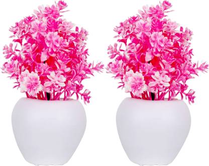 Show Style Combo attractive artificial Plant for Home Decor set of 2 Pink bonsai cute pots Bonsai Artificial Plant  with Pot