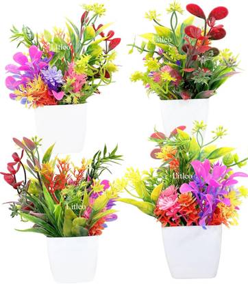 CARNIVAL Combo 4 multicolour plant decorations for desk,table Bonsai Artificial Plant  with Pot