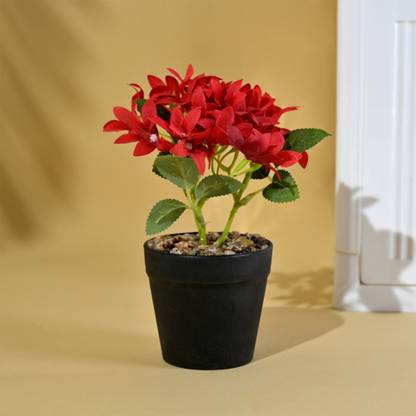 KUBER INDUSTRIES Trident Five Leaf Flower Natural Looking Artificial Plant for Home|Multicolor Bonsai Wild Artificial Plant  with Pot