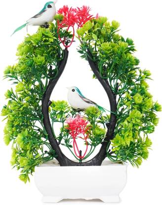 Moonex Artificial Plant with Sparrow for Living Room Decor Bonsai Wild Artificial Plant  with Pot