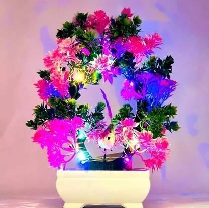 MODO Artificial Bonsoi Tree with Sparrow for Living Room Decor with LED Light Bonsai Wild Artificial Plant  with Pot