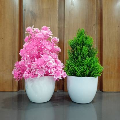 Decogreen 2,P KNT LEAF,P MINI POT H, Office Money Plant Living Room Interior Design Garden Bonsai Wild Artificial Plant  with Pot