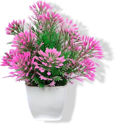 RIP RAP Small Size Pink+Green Flower Design Wild Artificial Plant with Pot