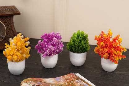 Ryme Small Size Pack Of 4 Bonsai Wild Artificial Plant  with Pot