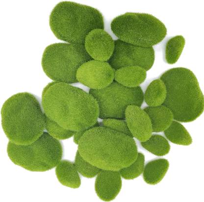 Ditya Crafts Aritificial Green Moss Faux Moss Covered Stones 15 Pieces (3 Different Sizes) Artificial Plant