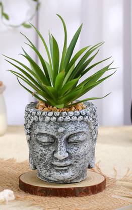Satyam Kraft 1 Piece Artificial CEMENT Flower Plants -Office Desk,(Green) (Medium leaf) Bonsai Artificial Plant  with Pot