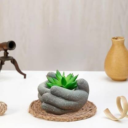 Satyam Kraft 1 Piece Mini Succulent with Ceramic hand design Pot for home decor, gifting Artificial Plant  with Pot